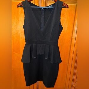 Black Peplum V-Neck Dress